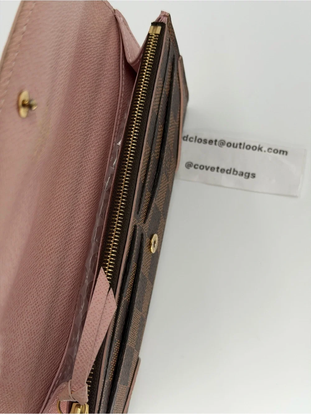 🤎🩷LV Caissa Wallet Damier Ebene and  Pink Full Set Box Dust Bag & Entrupy COA - Picture 7 of 13